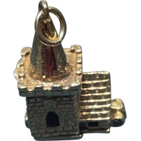 Pre-loved vintage second hand 9ct yellow gold Gothic style church bracelet charm