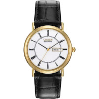 Citizen Eco-Drive BM8242-16A Gold Tone White Dial Day-Date Leather Watch