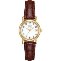 Citizen Eco-Drive EW1272-01A Gold-Tone White Dial Brown Leather Watch