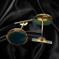 Pre-Loved Vintage Second Hand 9ct Yellow Gold Blood Stone Hinge Style Cufflinks 2G0129