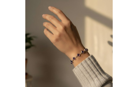 Genuine 925 Silver Oval Amethyst 4g Bracelet