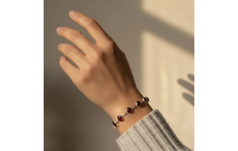 Genuine 925 Silver Oval Garnet 4g Bracelet