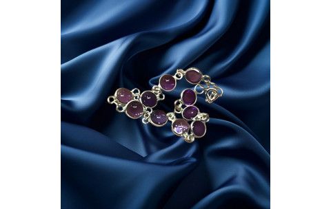 Genuine 925 Silver Round Amethyst Bracelet