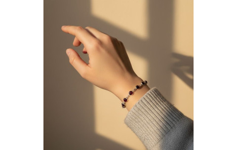 Genuine 925 Silver Round Garnet 6g Bracelet