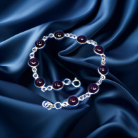 Genuine 925 Silver Round Garnet 6g Bracelet