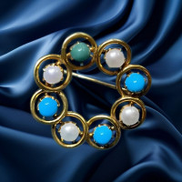 Pre-loved Pre 1932 15ct Yellow Gold Hallmarked Vintage Pearl and Turquoise Second Hand Brooch