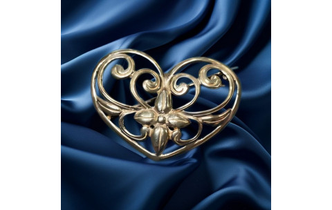 Pre-loved 9ct Yellow Gold Hallmarked Vintage Second Hand Heart Swirl Design Brooch 2G0051