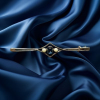 Pre-loved vintage second hand 9ct yellow gold cabochon sapphire and pearl brooch