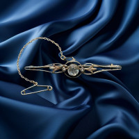 Pre-loved vintage second hand 9ct yellow gold cubic zirconia CZ and pearl brooch