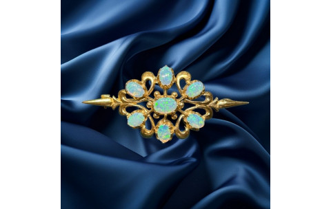 Pre-loved vintage 9ct yellow gold opal brooch