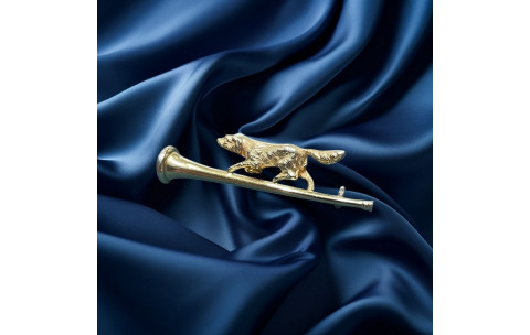 Pre-Loved Vintage Second 18ct Yellow Gold Hunting Dog  and Hunting Horn Bar Brooch