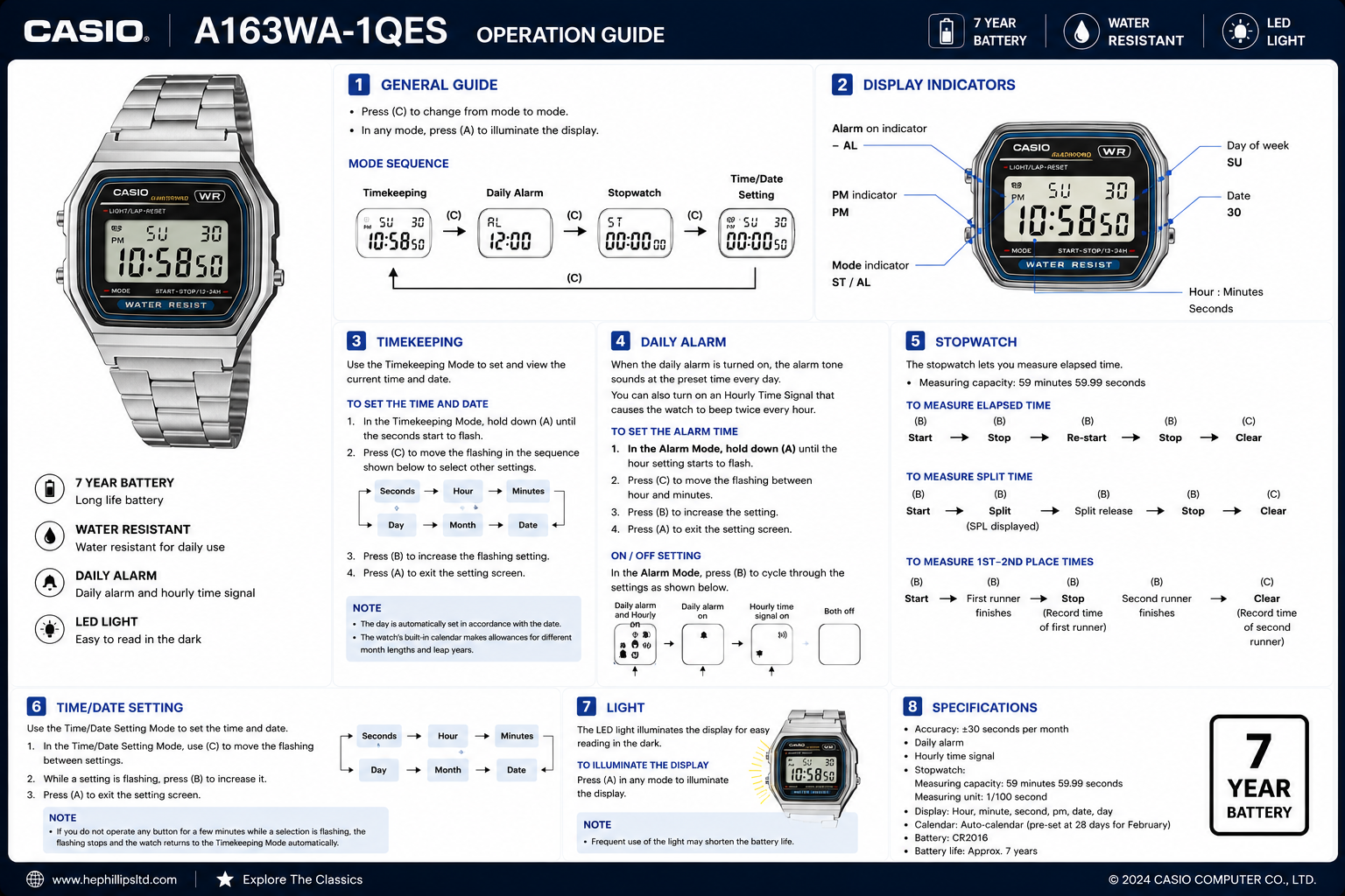 Casio A163WA-1QES Operation Guide Diagram