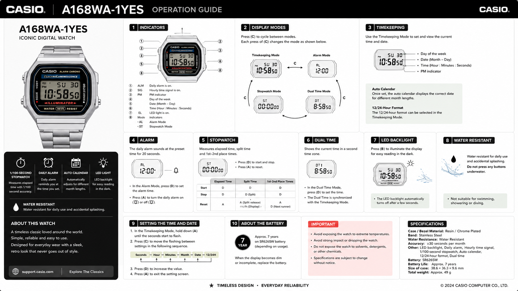 Casio A168WA-1YES Operation Guide Diagram