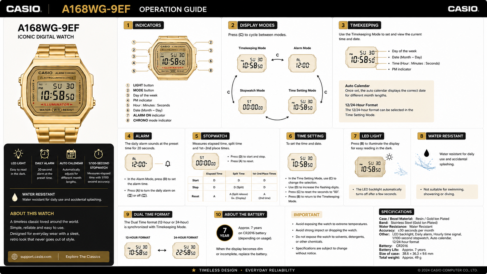 Casio A168WG-9EF Operation Guide Diagram