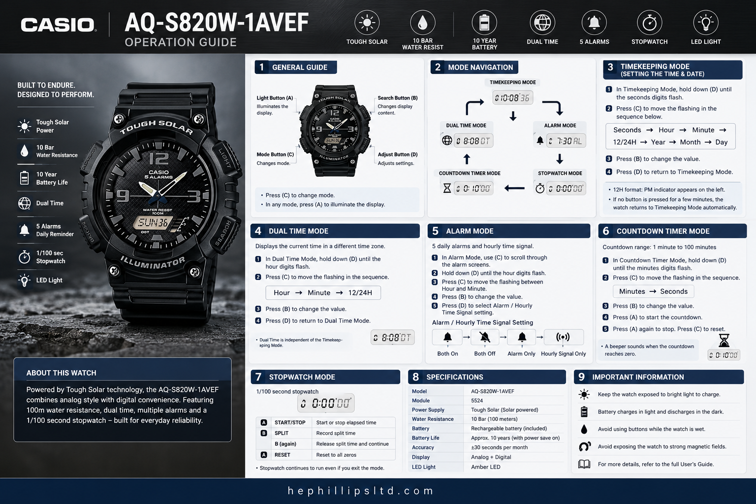 Casio AQ-S820W-1AVEF Operation Guide Diagram