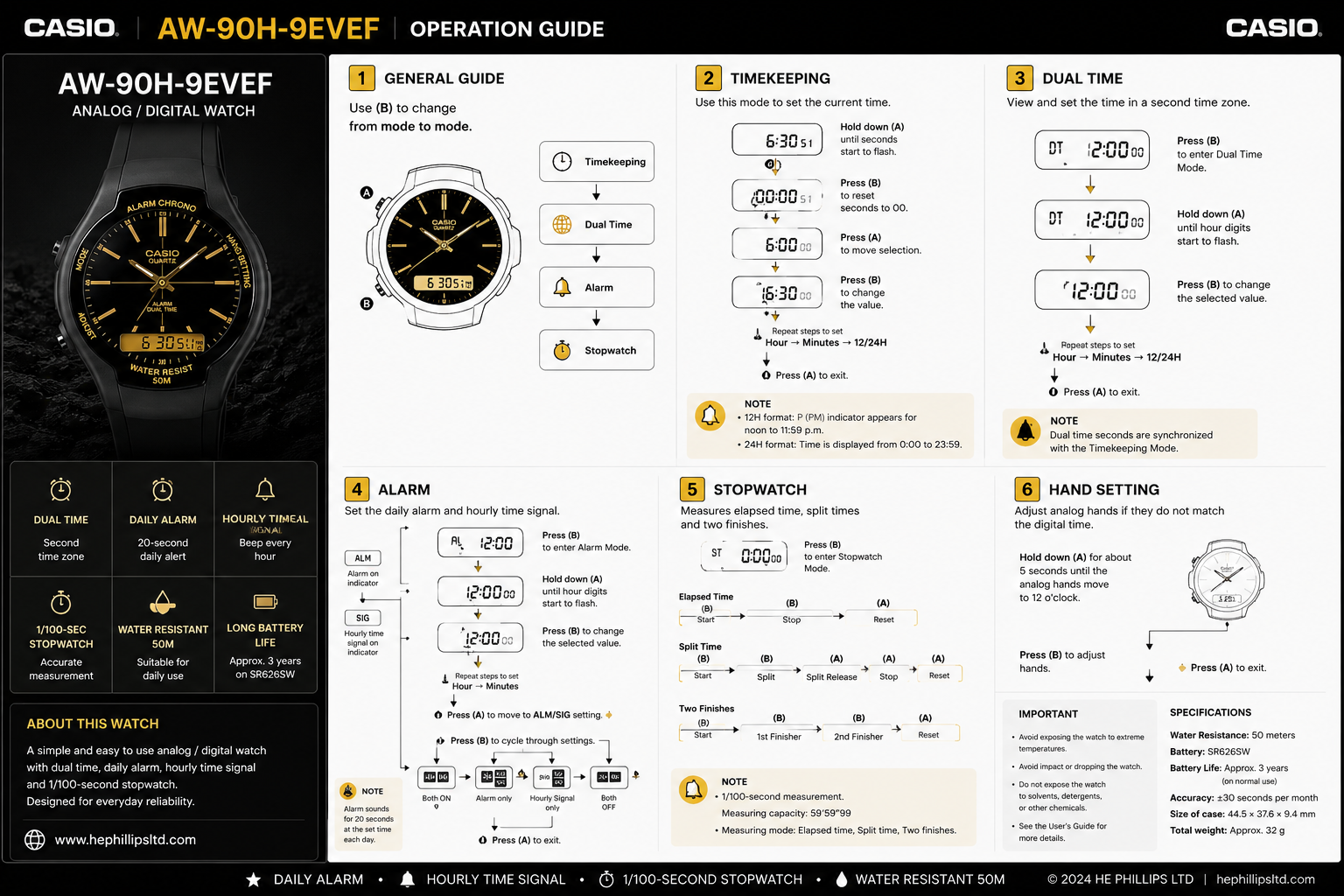 Casio AW-90H-9EVEF Operation Guide Diagram