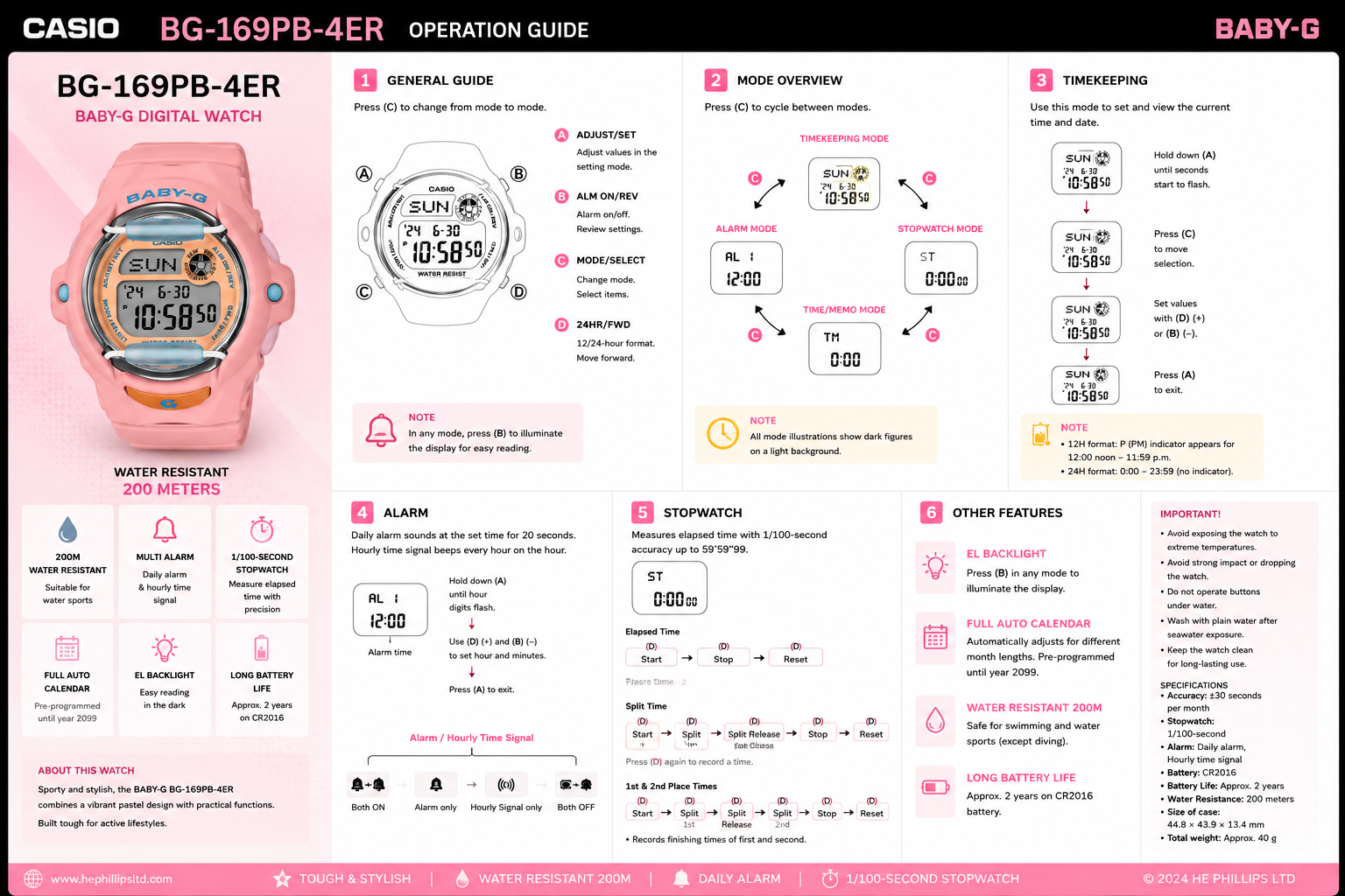 Casio BG-169PB-4ER Operation Guide Diagram
