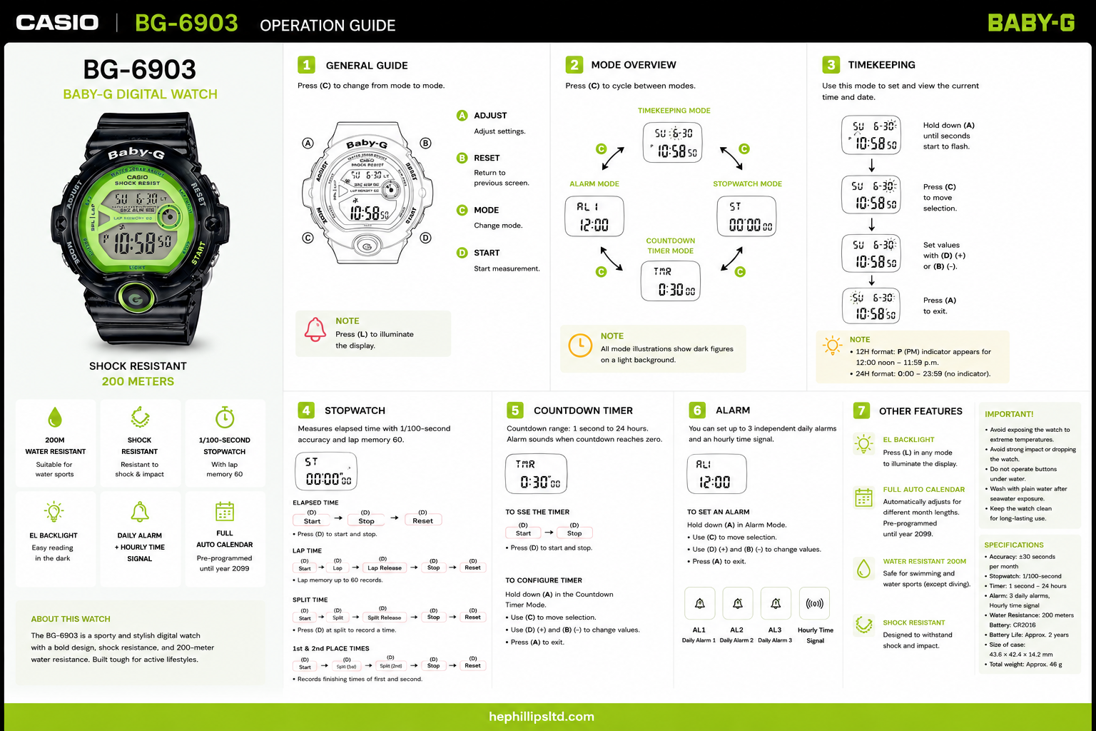 Casio BG-6903 Operation Guide Diagram