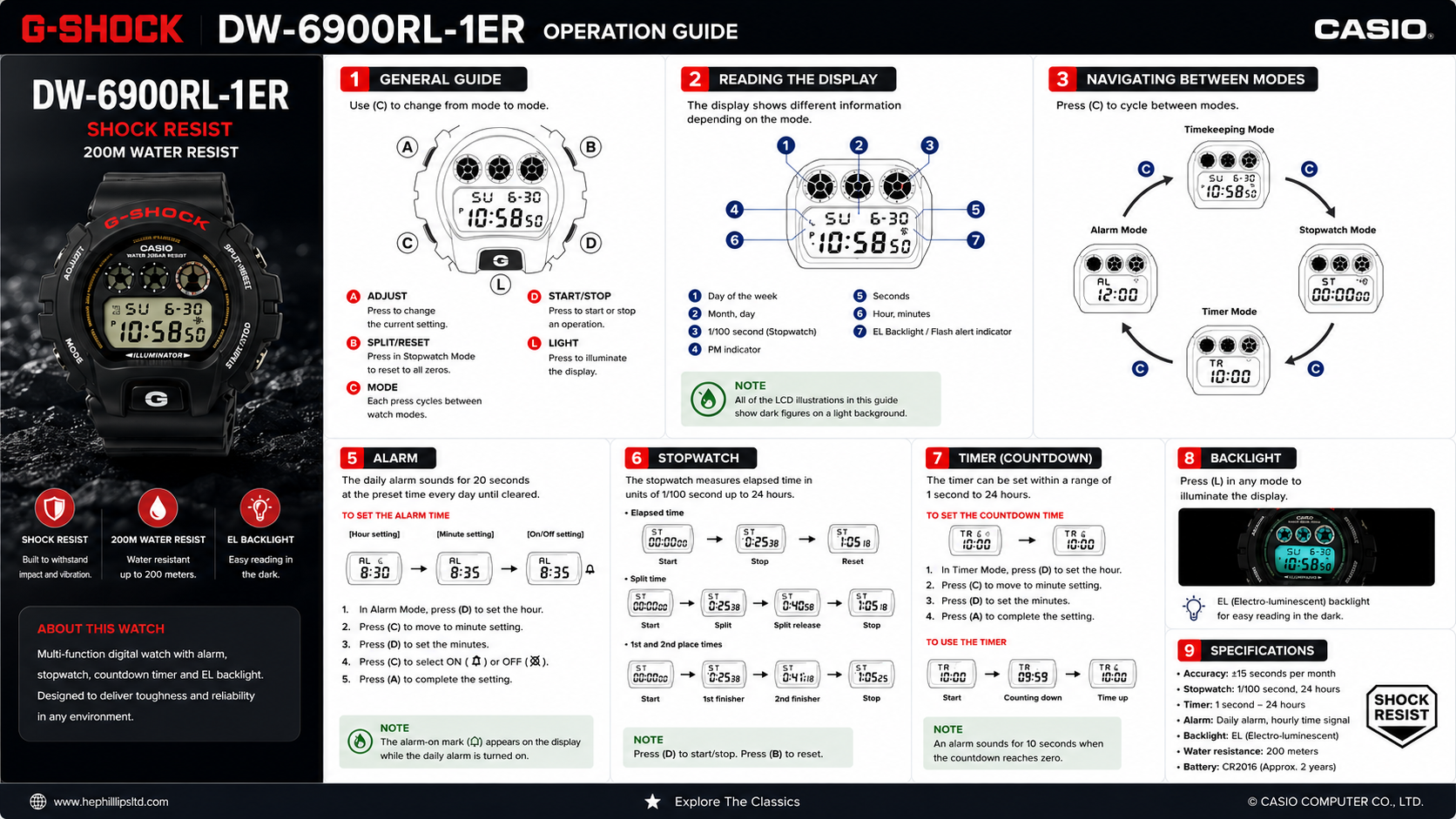 Casio DW-6900RL-1ER Operation Guide Diagram