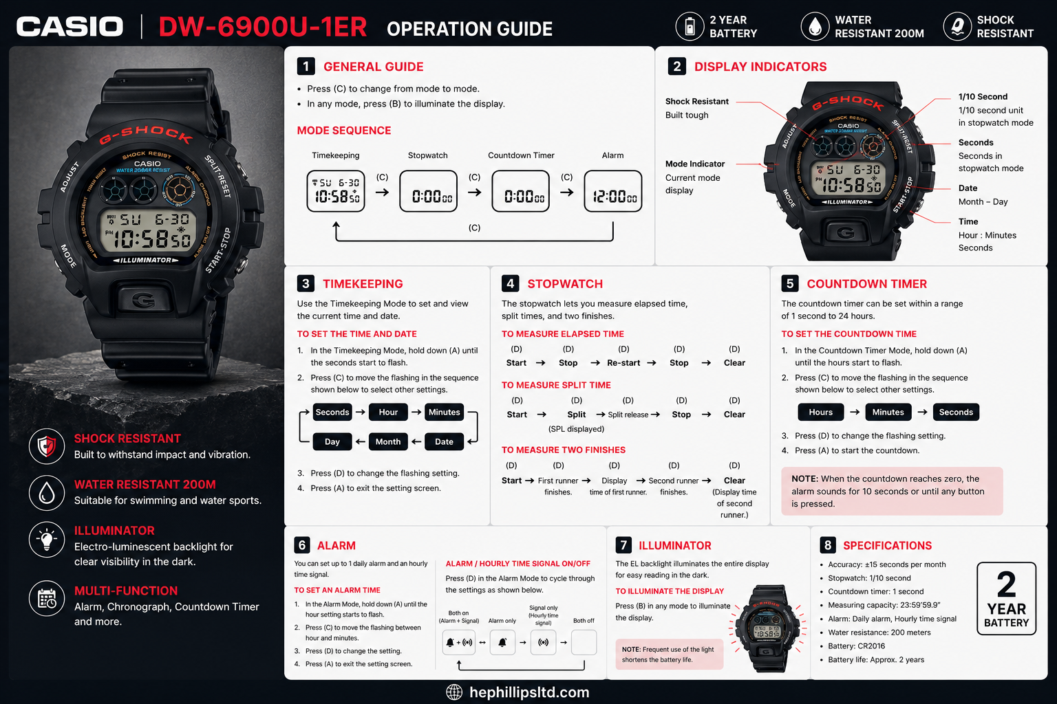 Casio DW-6900U-1ER Operation Guide Diagram