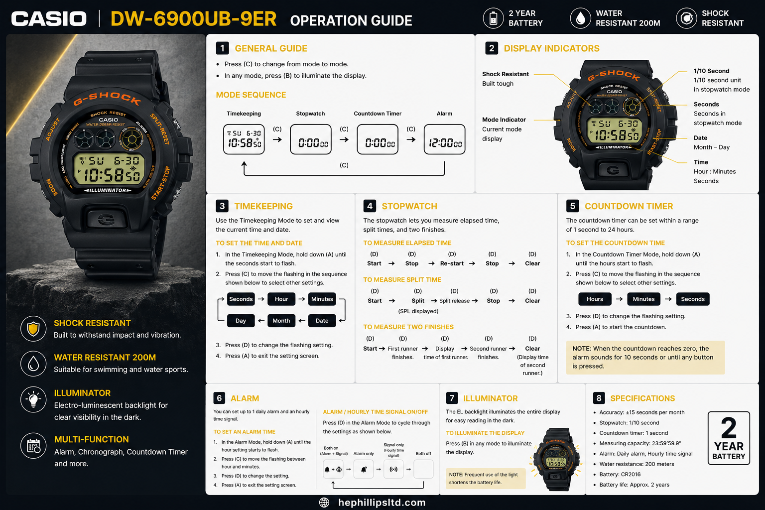 Casio DW-6900UB-9ER Operation Guide Diagram