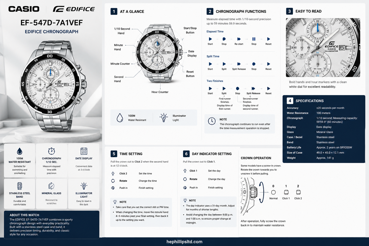 Casio Edifice EF-547D-7A1VEF Operation Guide Diagram