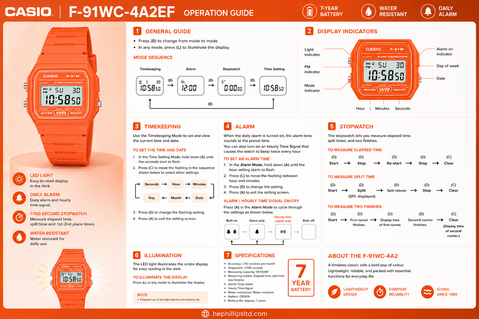 Casio F-91WC-4A2EF Operation Guide Diagram