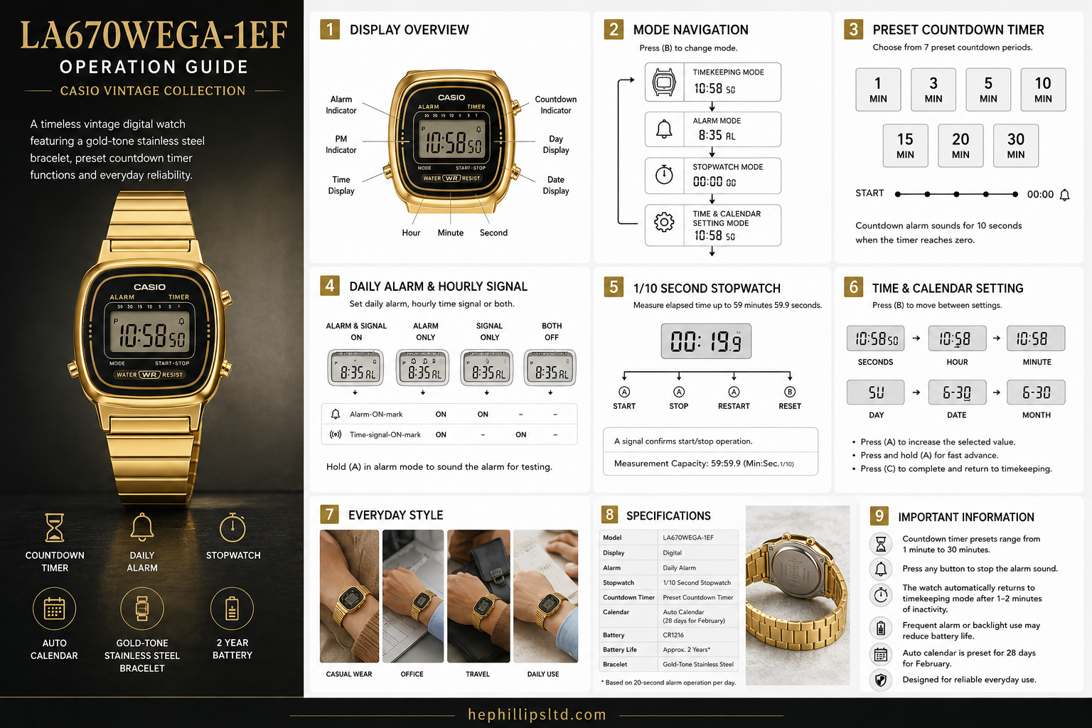Casio Vintage LA670WEGA-1EF Operation Guide Diagram