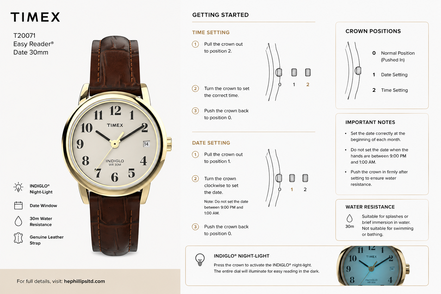 Timex T20071 Operation Guide Diagram