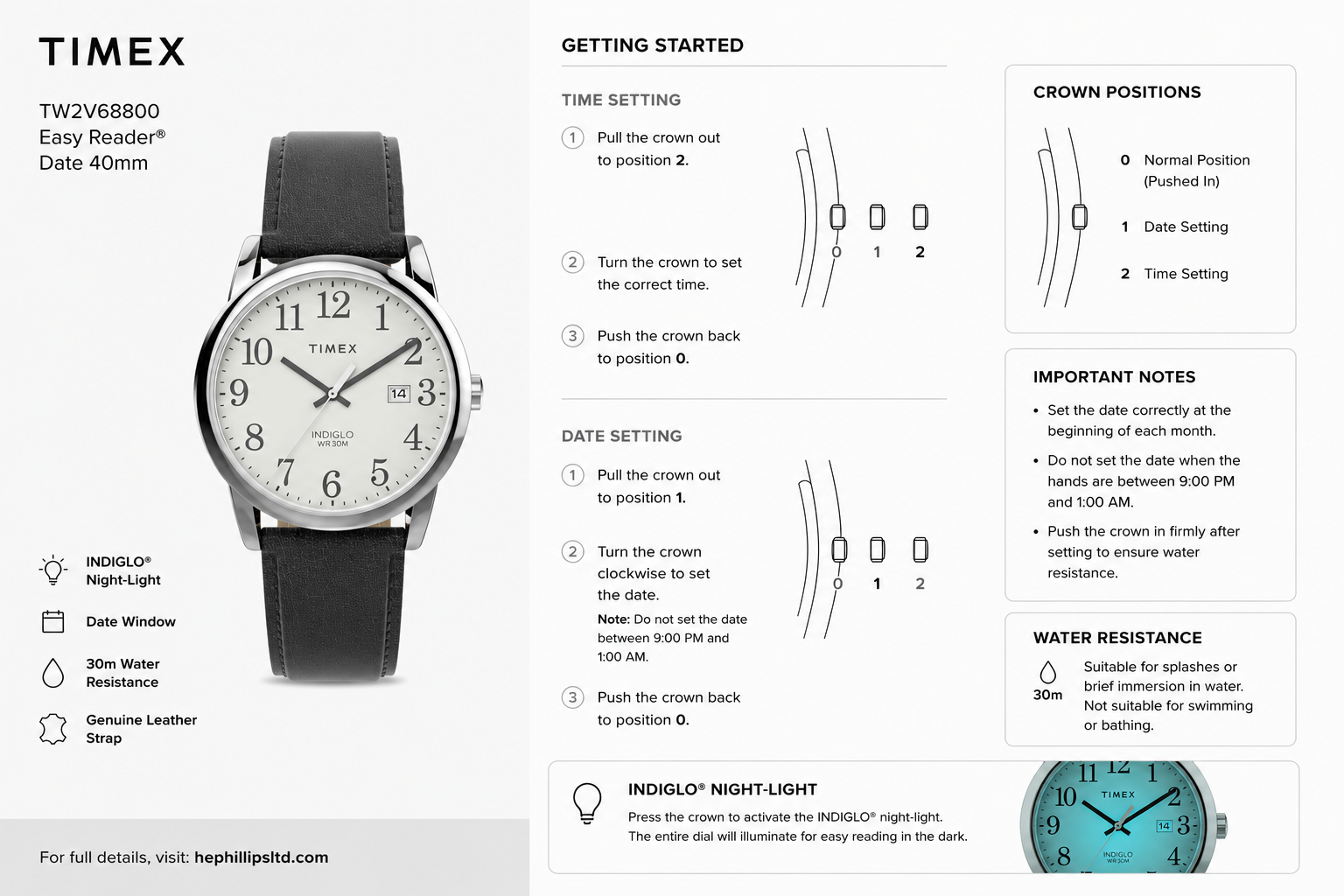 Timex TW2V68800 Operation Guide Diagram
