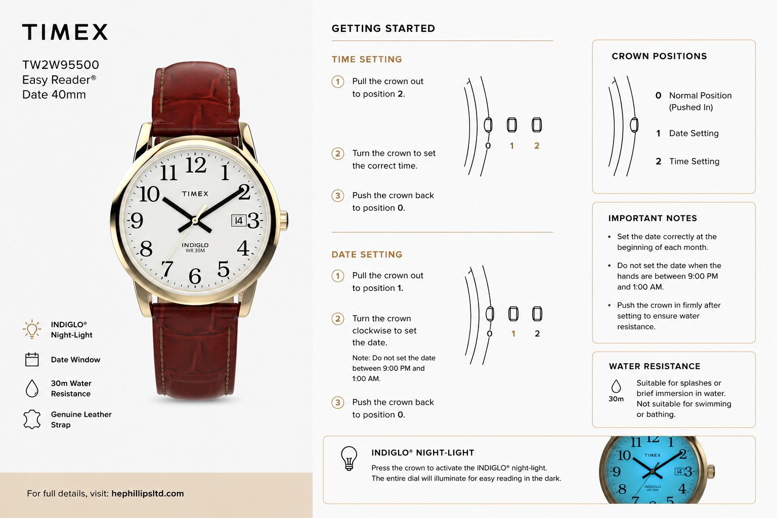 Timex TW2W95500 Operation Guide Diagram