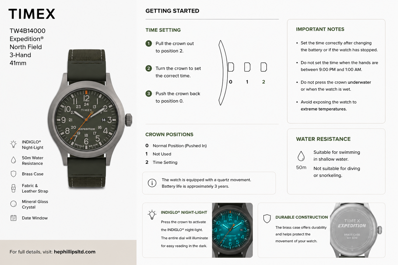 Timex TW4B14000 Operation Guide Diagram