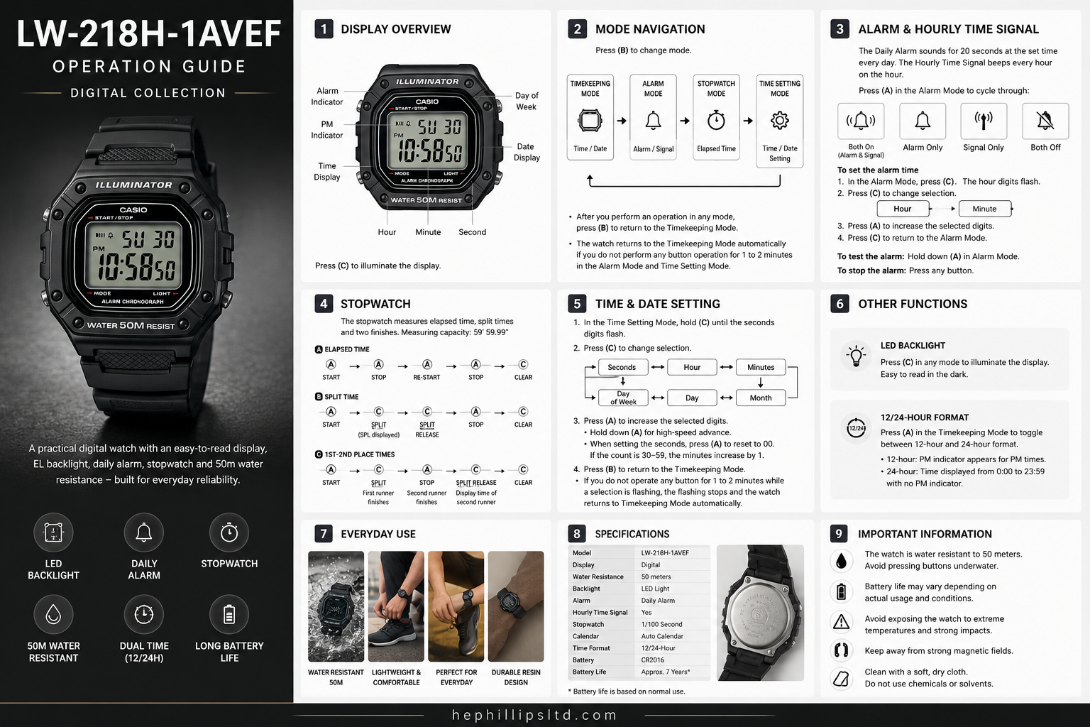 Casio W-218H-1AVEF Operation Guide Diagram