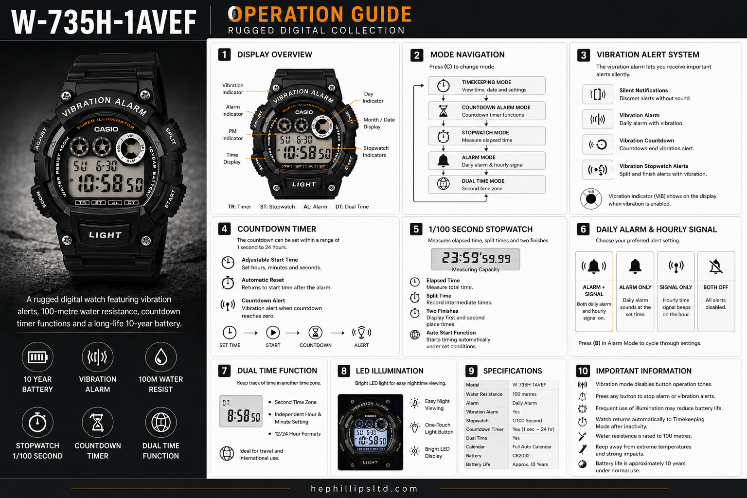 Casio W-735H-1AVEF Operation Guide Diagram