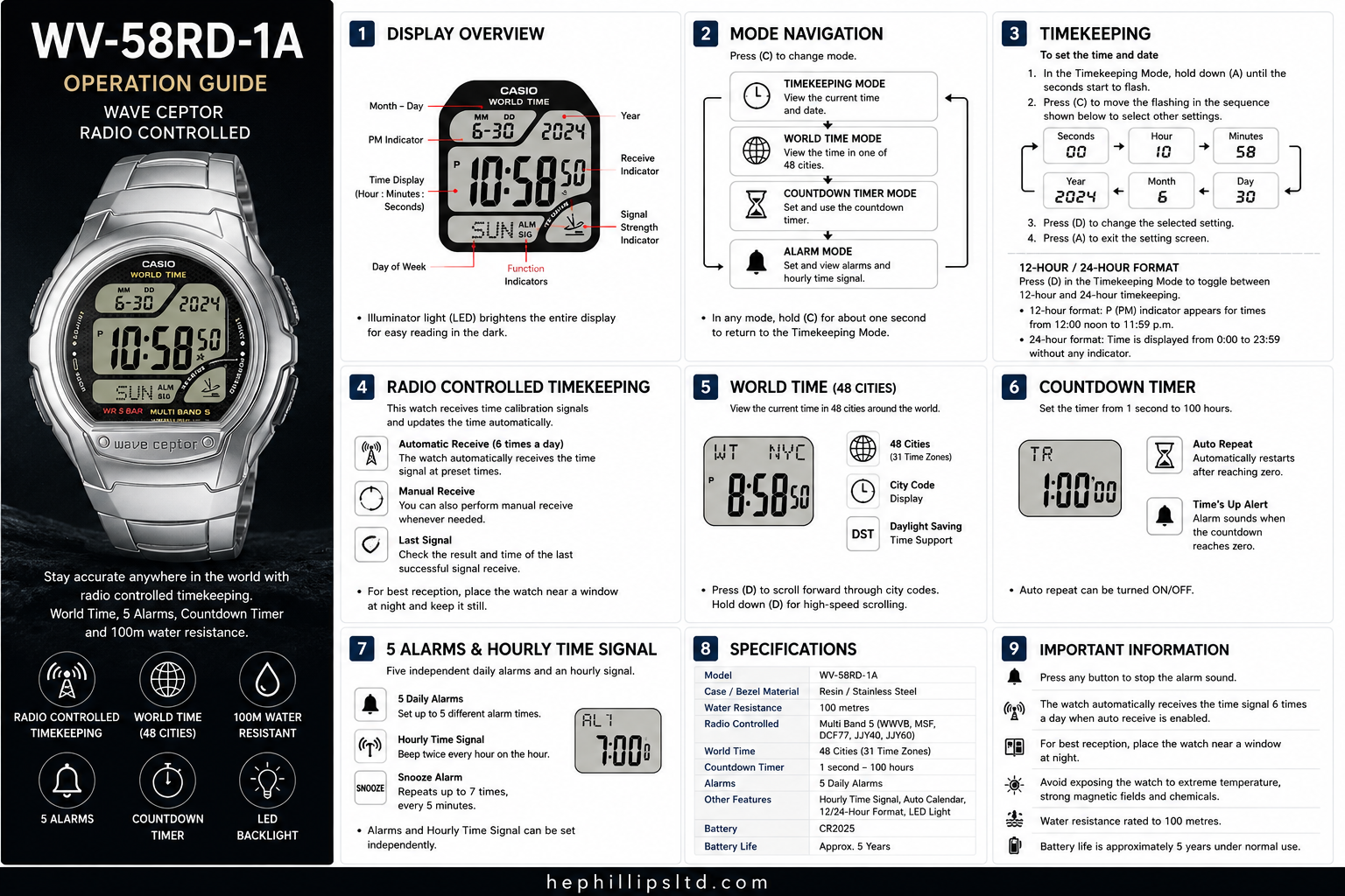 Casio WV-58RD-1A Operation Guide Diagram